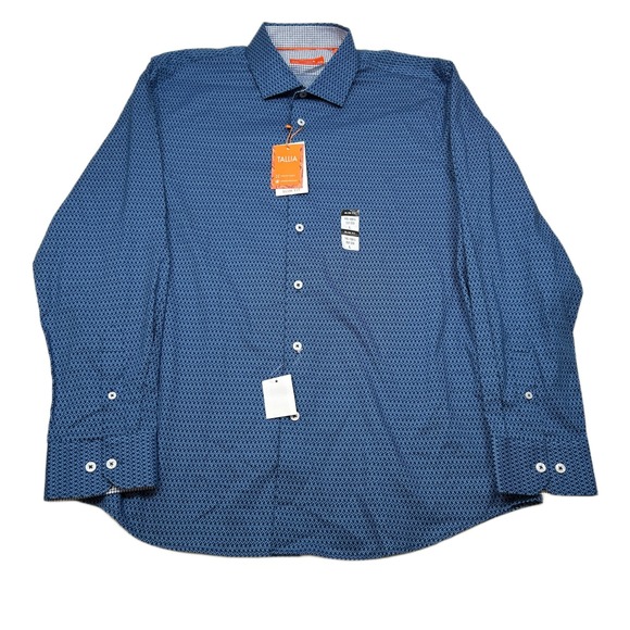 Tallia Slim Fit Dress‎ Shirt Mens Large 32/33 Blue Geometric Stretch NEW - Picture 1 of 7